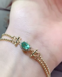 Natural Emerald Double Chain Bracelet