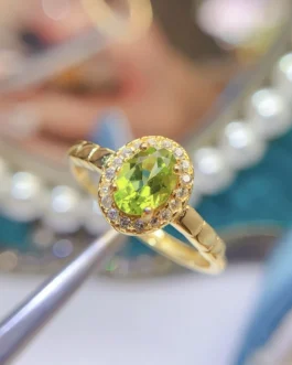 Natural Peridot Classic Halo Ring