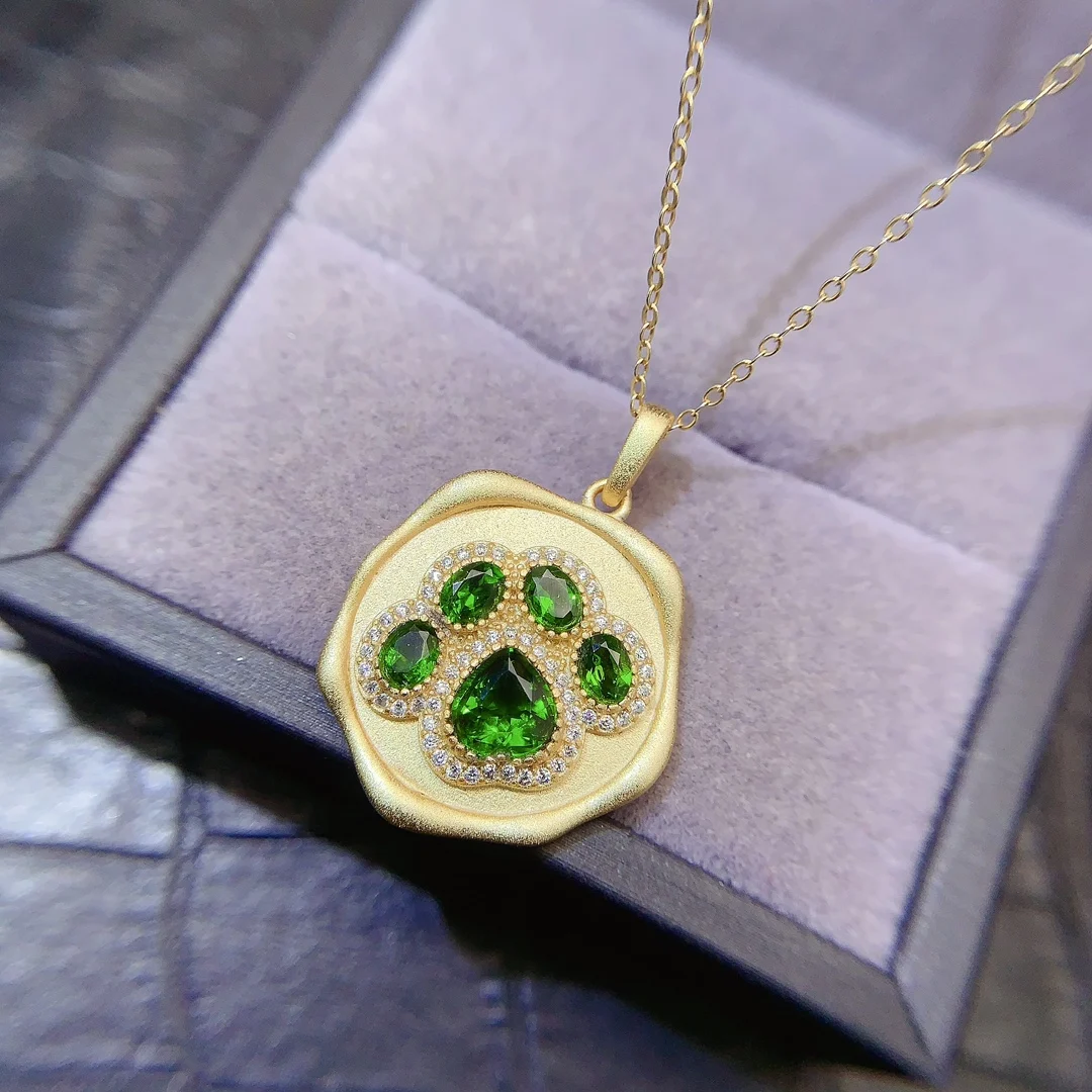 Natural Diopside Paw Pendant - view 2