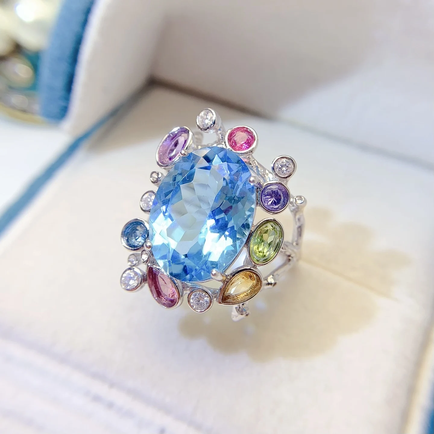 Natural Topaz Rainbow Halo Ring - view 5
