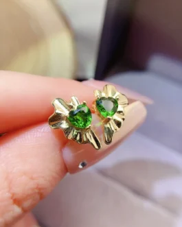 Natural Diopside Heart Stud Earrings