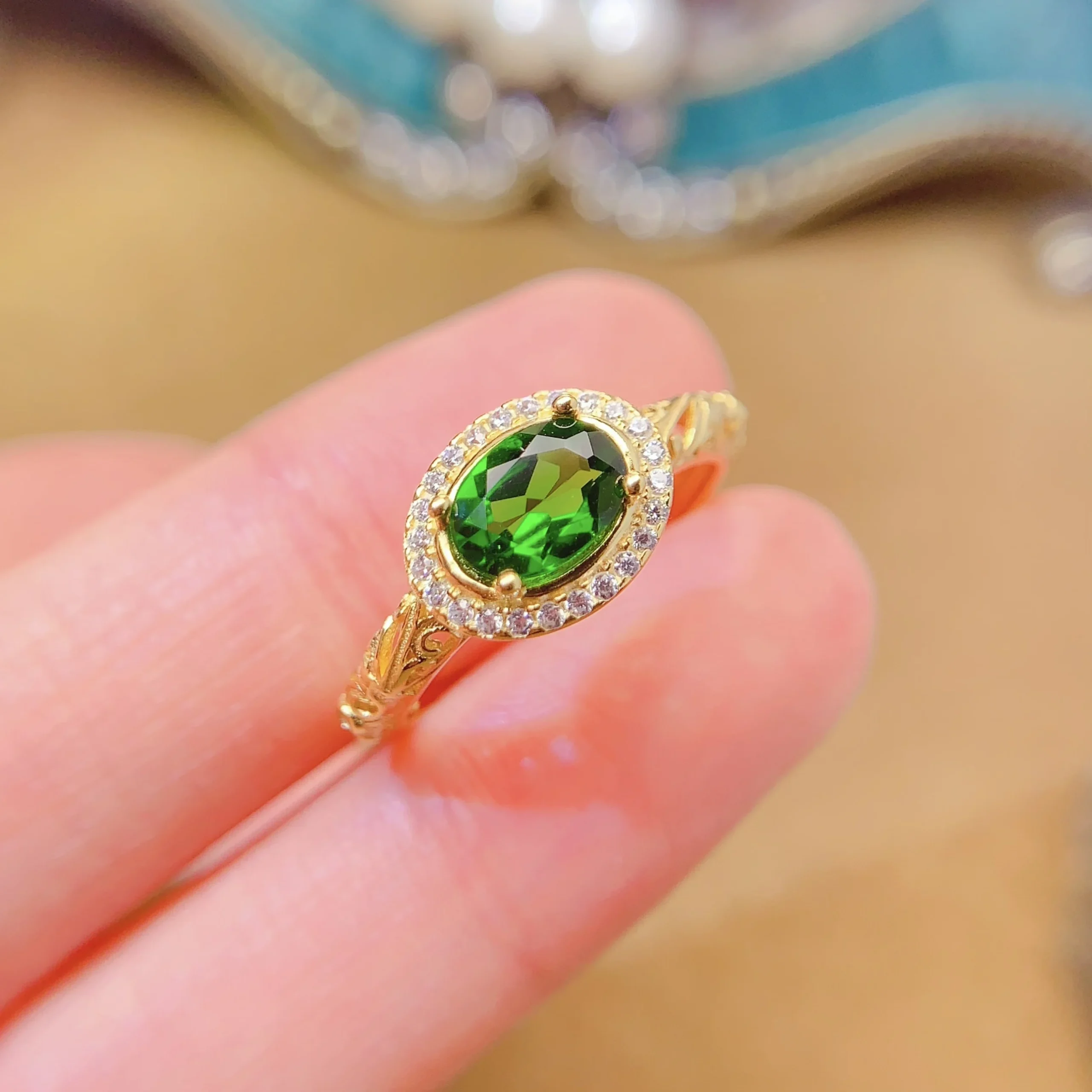 Natural Diopside Luxury Halo Ring - view 5