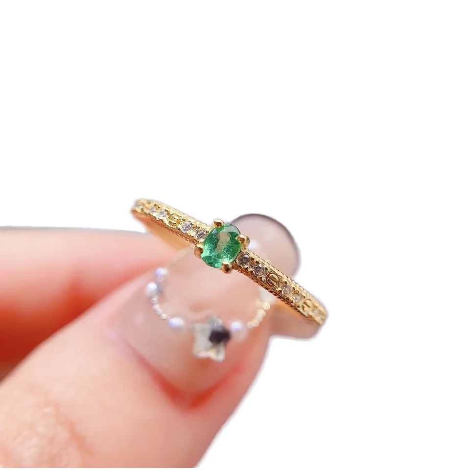 Natural Emerald Pavé Solitaire Ring - view 1