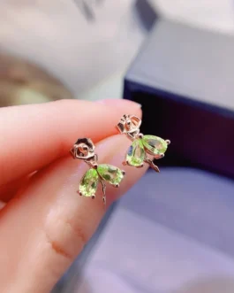 Natural Peridot Bow Stud Earrings