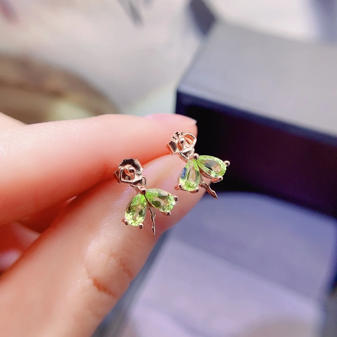 Natural Peridot Bow Stud Earrings - view 2