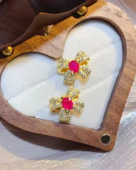 Natural Ruby Bow Stud Earrings