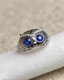 Natural Sapphire Owl Ring