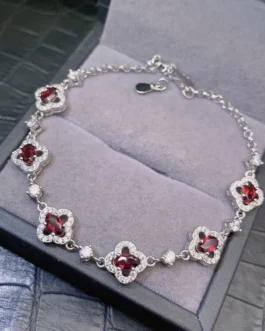 Natural Garnet Halo Bracelet
