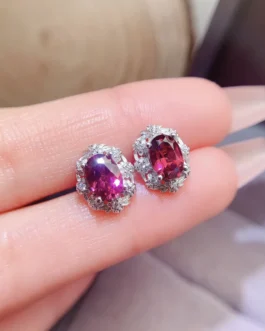 Natural Garnet Oval Stud Earrings