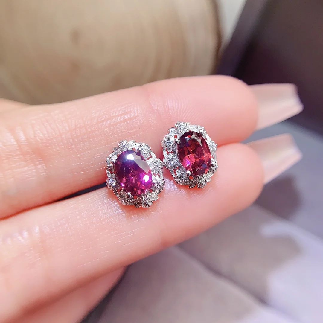Natural Garnet Oval Stud Earrings - view 1