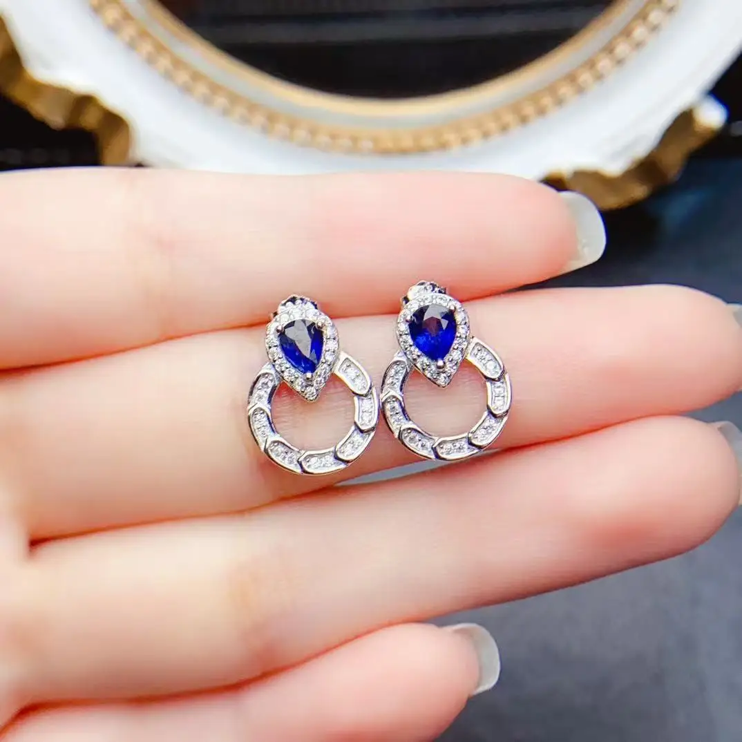 Natural Sapphire Round Earrings - view 2