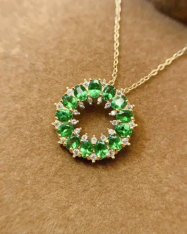 Natural Tsavorite Circle Pendant Necklace