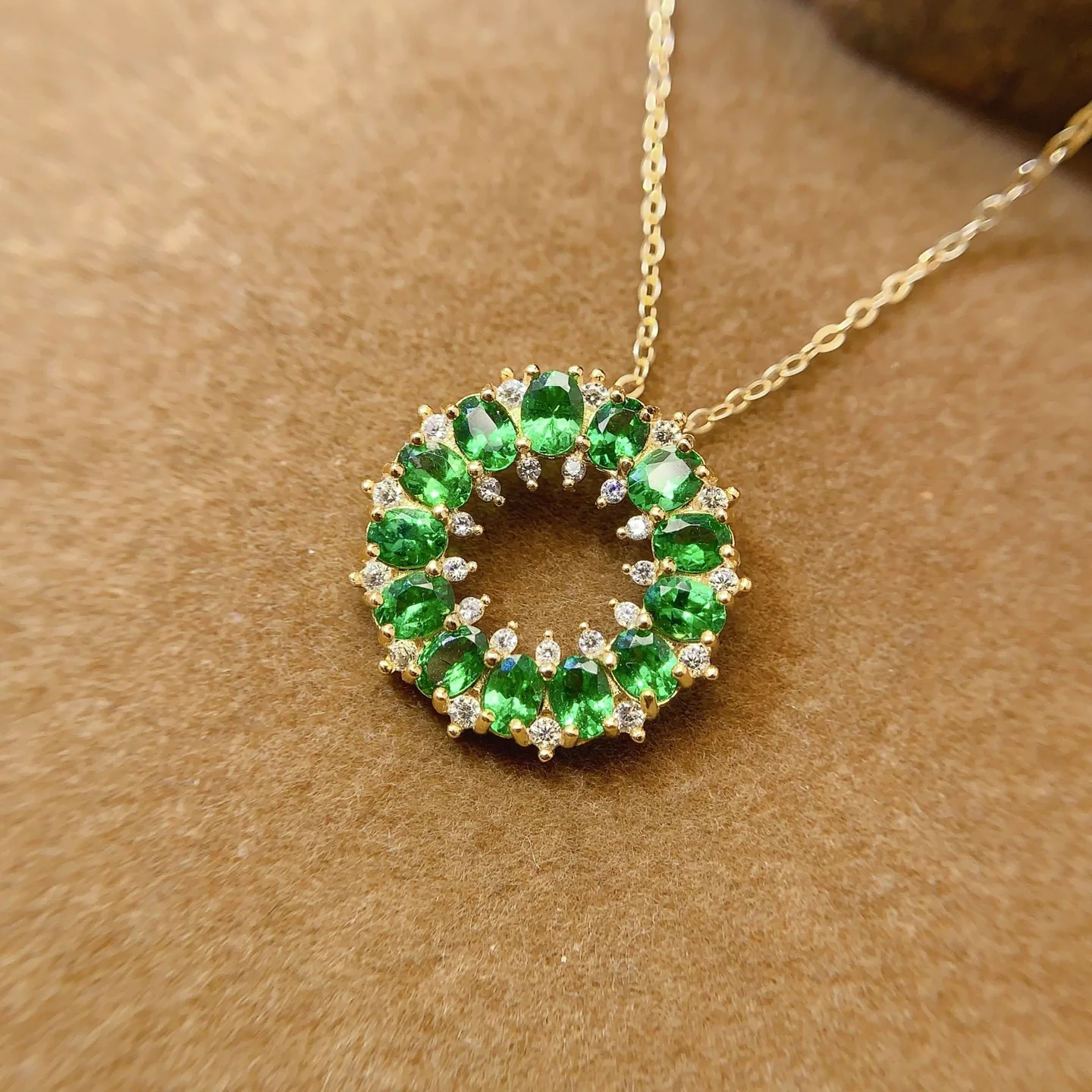 Natural Tsavorite Circle Pendant Necklace - view 1