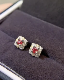 Natural Ruby Round Stud Earrings