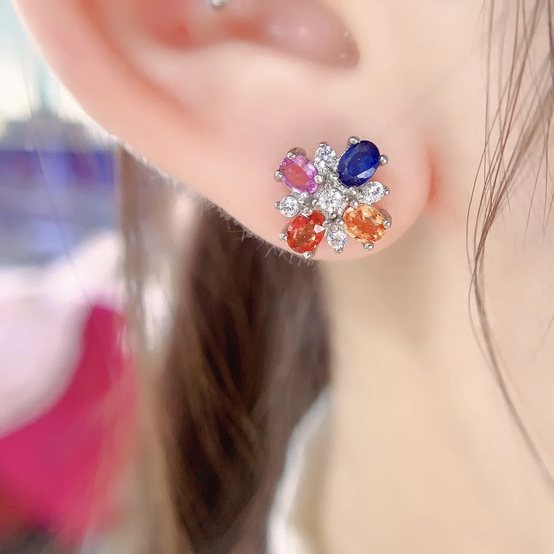 Natural Sapphire Rose Earrings - view 3
