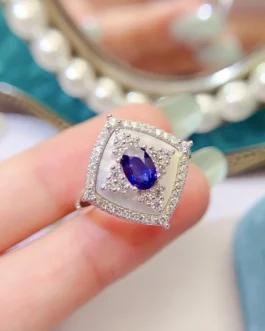 Natural Sapphire Square Halo Ring