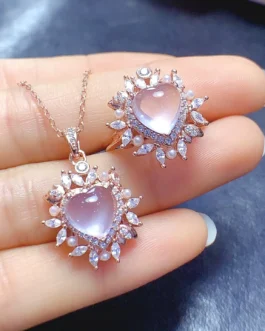 Natural Rose Quartz Heart Jewelry Set