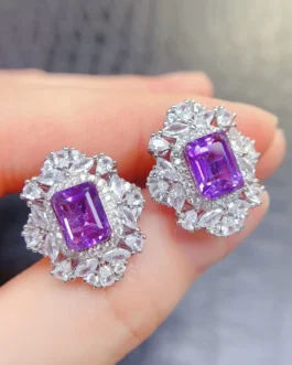 Natural Amethyst Statement Stud Earrings