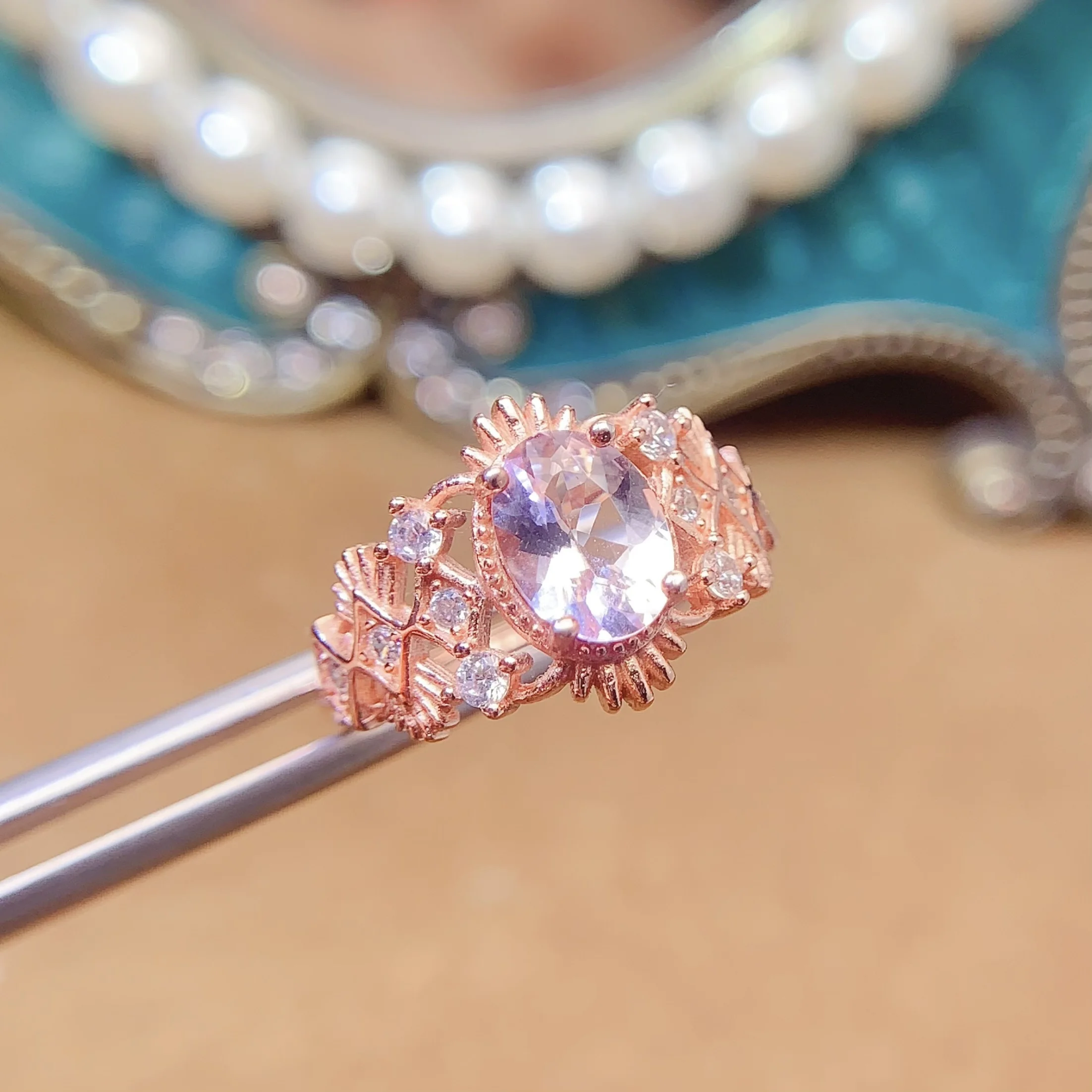 Natural Morganite Rose Gold Ring - view 2