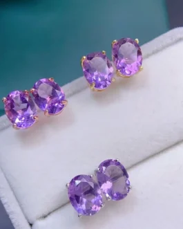 Natural Amethyst Oval Stud Earrings