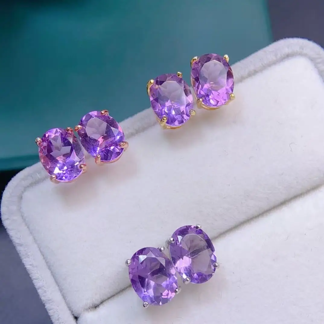 Natural Amethyst Oval Stud Earrings - view 1