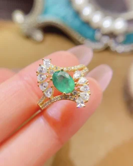 Natural Emerald Swirl Halo Ring