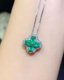 Natural Emerald Blossom Pendant Necklace