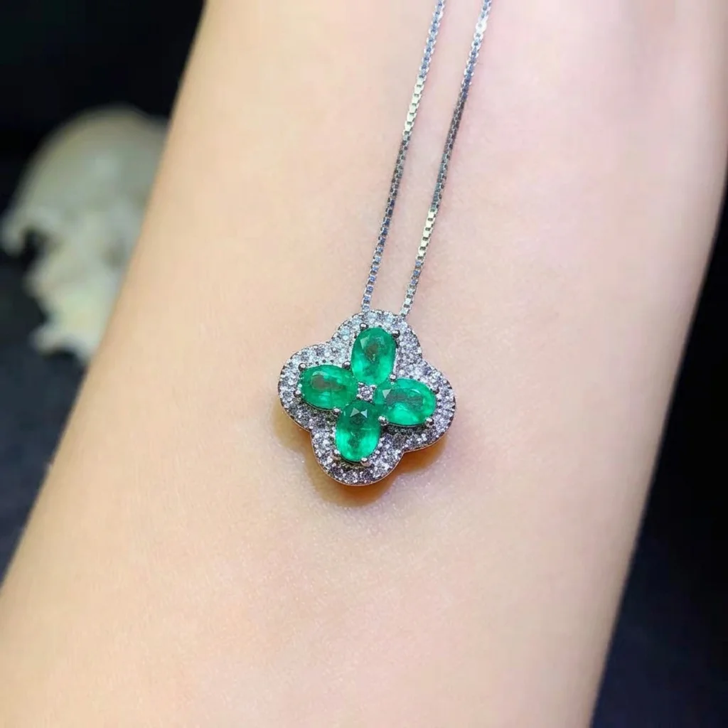 Natural Emerald Blossom Pendant Necklace - view 1