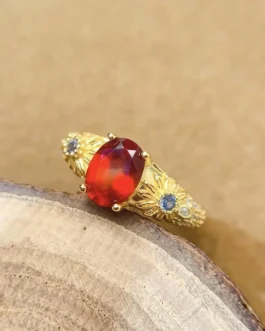Natural Garnet Textured Band Ring