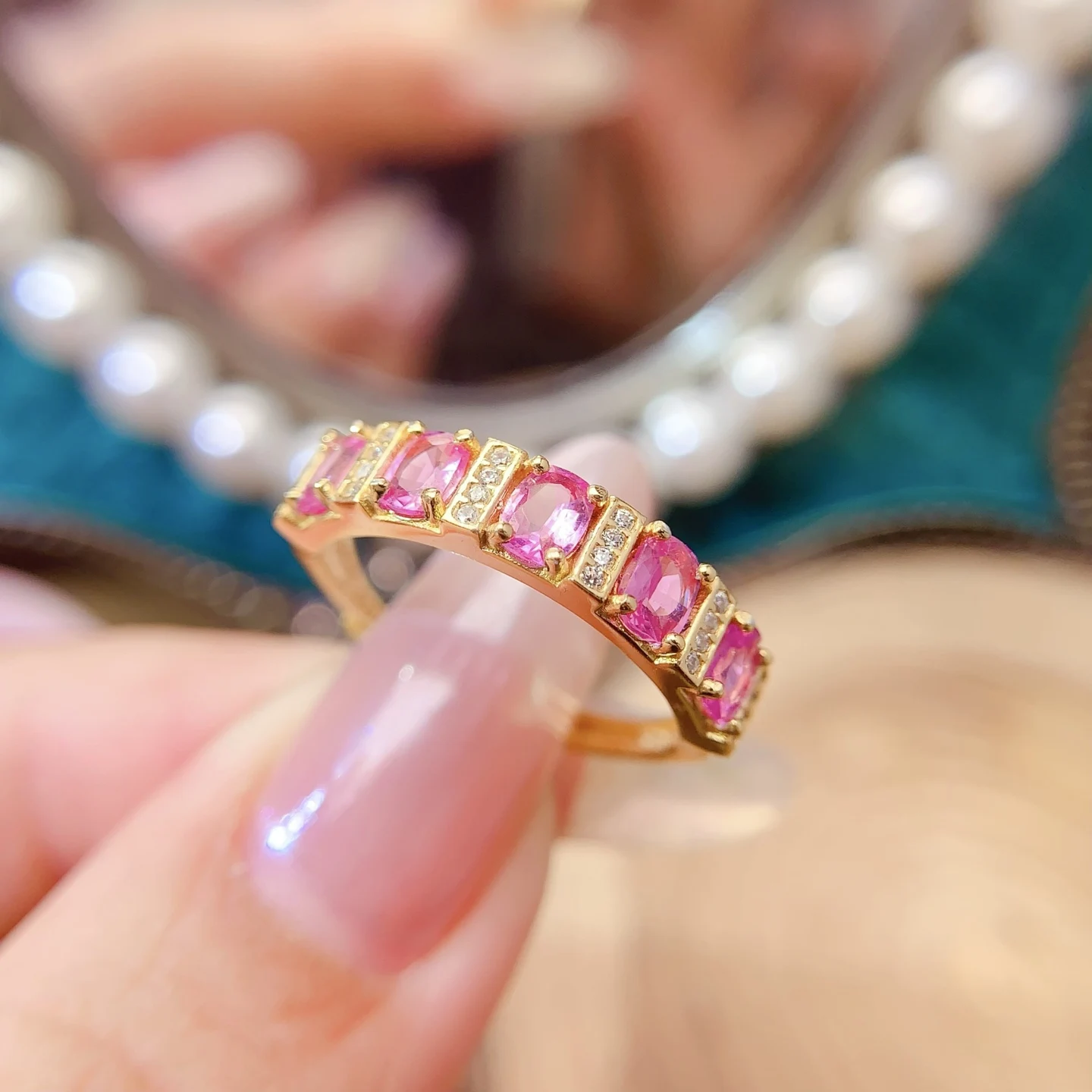 Natural Pink Sapphire Band Ring - view 1
