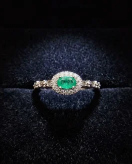 Natural Emerald Silver Halo Ring