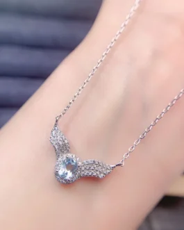 Natural Aquamarine Angel Wing Pendant