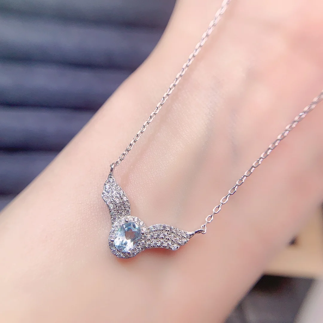 Natural Aquamarine Angel Wing Pendant - view 1