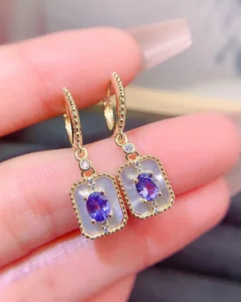 Natural Tanzanite Square Drop Earrings