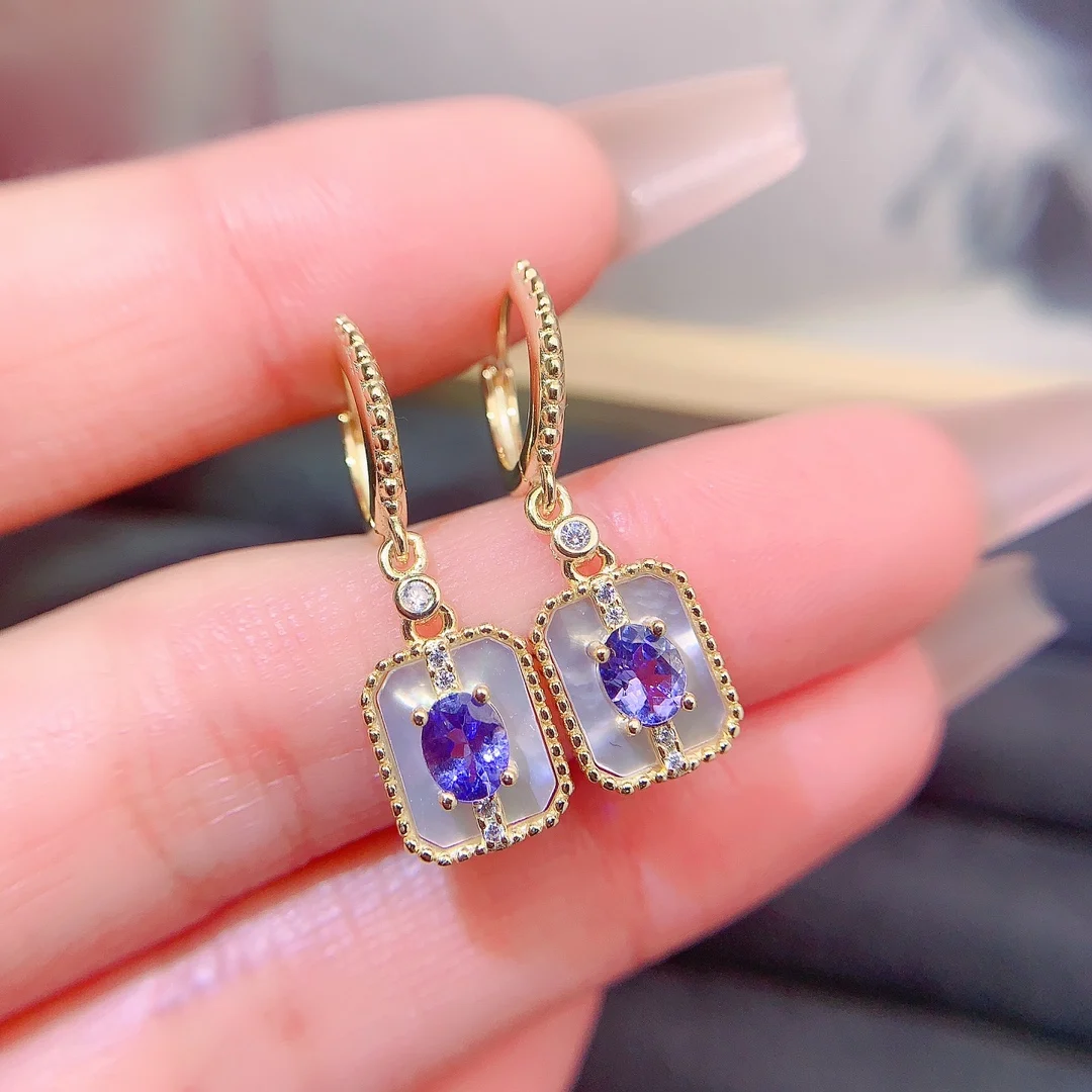 Natural Tanzanite Square Drop Earrings - view 1