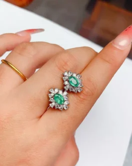 Natural Emerald Floral Stud Earrings