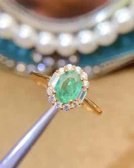 Natural Emerald Oval Halo Ring