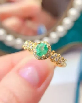 Natural Emerald Shoulder Halo Ring