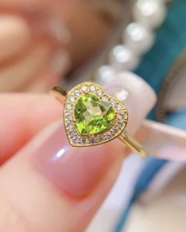 Natural Peridot Heart Halo Ring