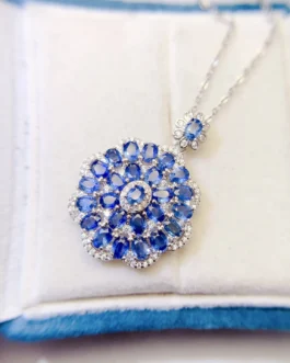 Natural Sapphire Snowflake Pendant Necklace