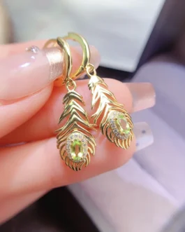 Natural Peridot Feather Earrings