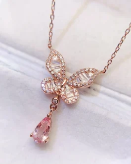 Natural Tourmaline Butterfly Pendant Necklace