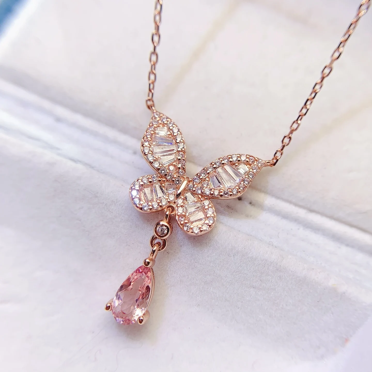 Natural Tourmaline Butterfly Pendant Necklace - view 1