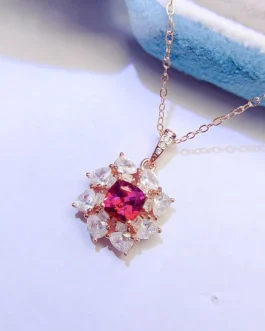 Natural Garnet Flower Pendant Necklace