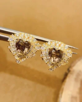 Natural Citrine Heart Stud Earrings