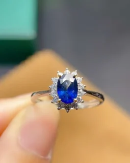 Natural Sapphire Pointed Halo Ring