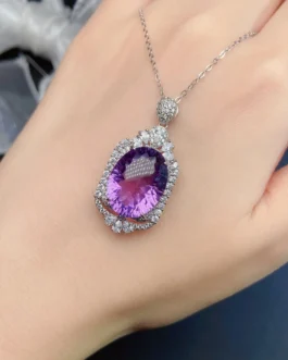 Natural Amethyst Oval Halo Pendant