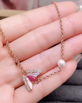 Natural Ruby Tulip Charm Bracelet