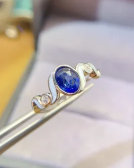 Natural Sapphire Wave Halo Ring