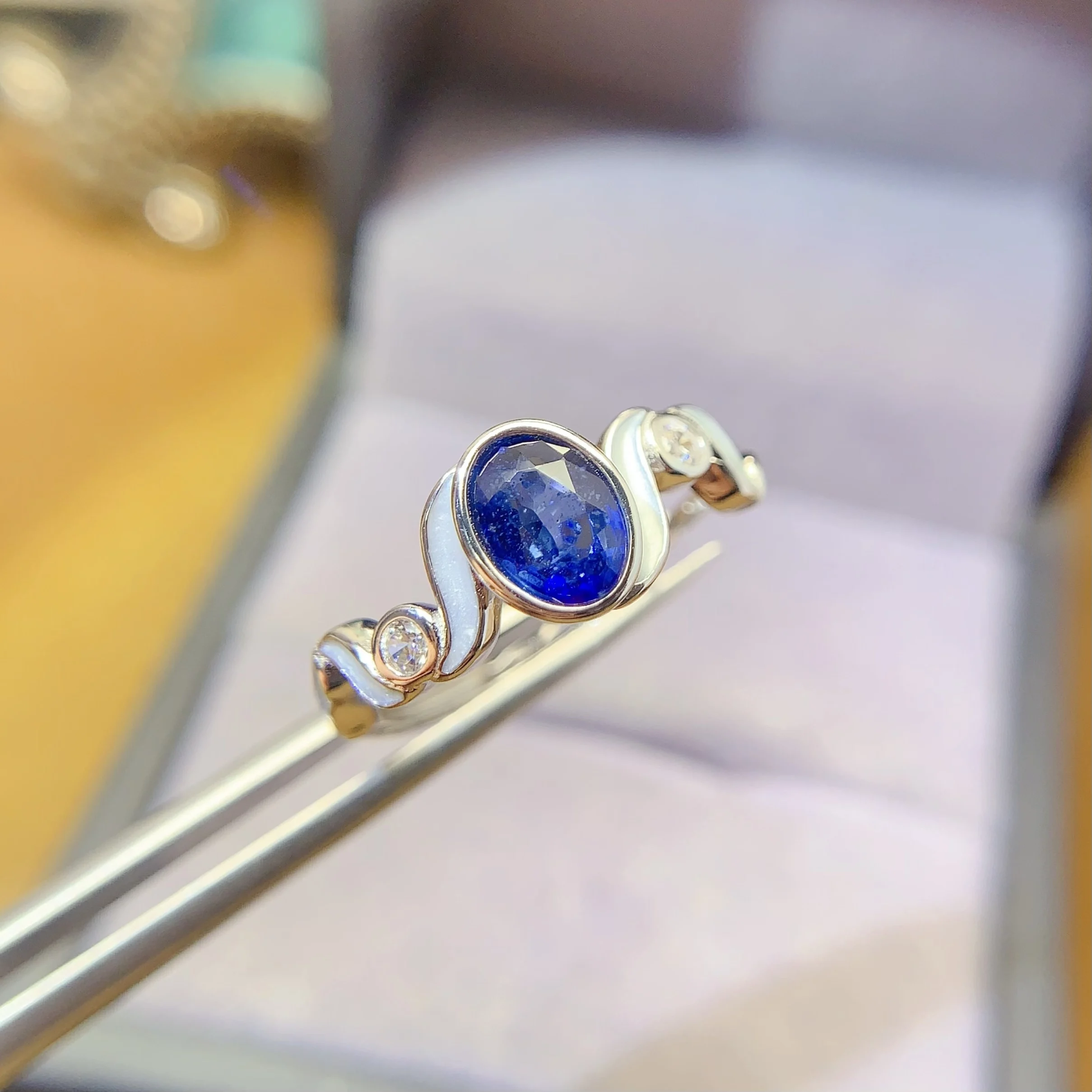 Natural Sapphire Wave Halo Ring - view 2